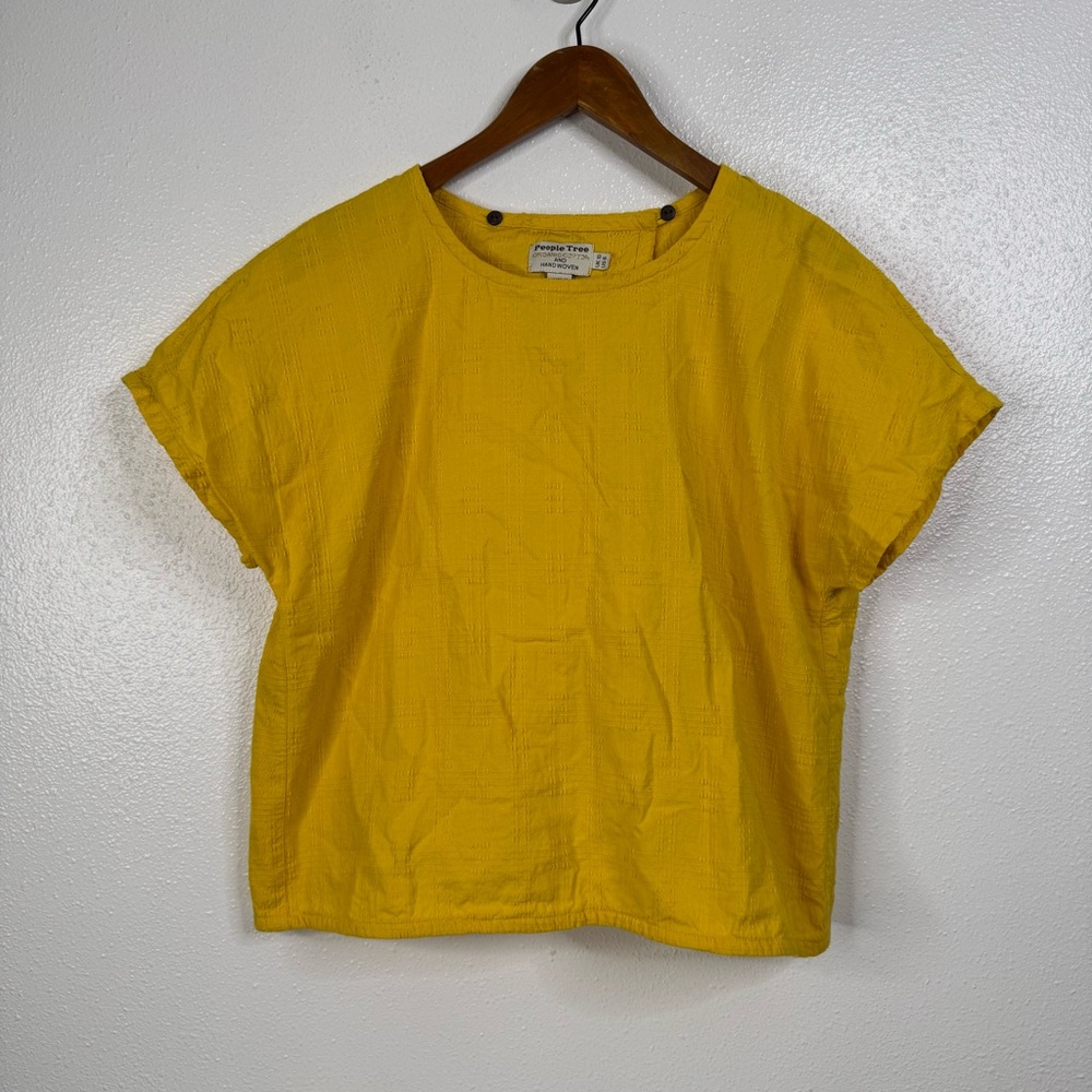 People Tree Handwoven Organic Cotton Yellow Tulip Back Top Size 6